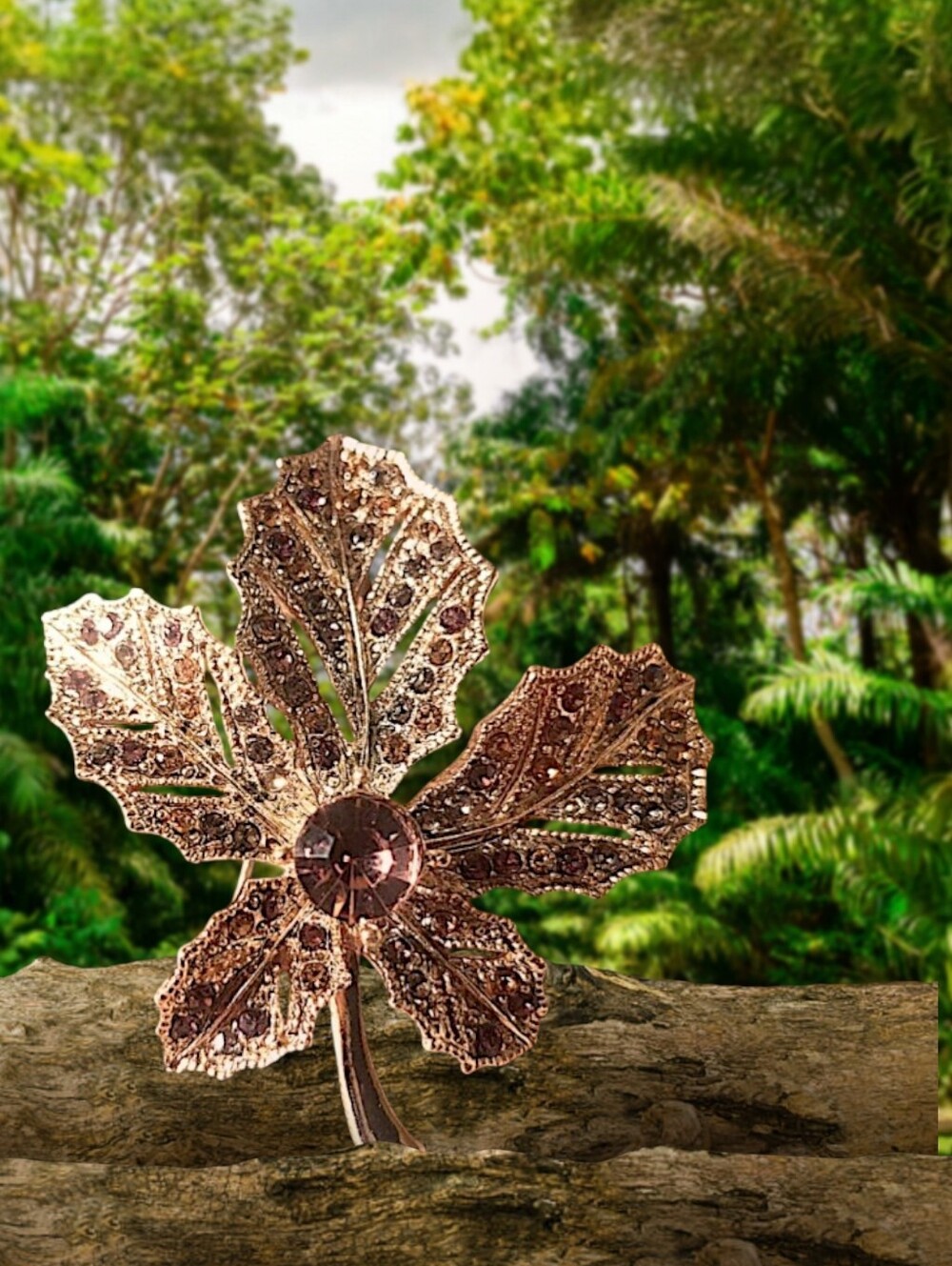 Purple Leaf Rhinestone Brooch